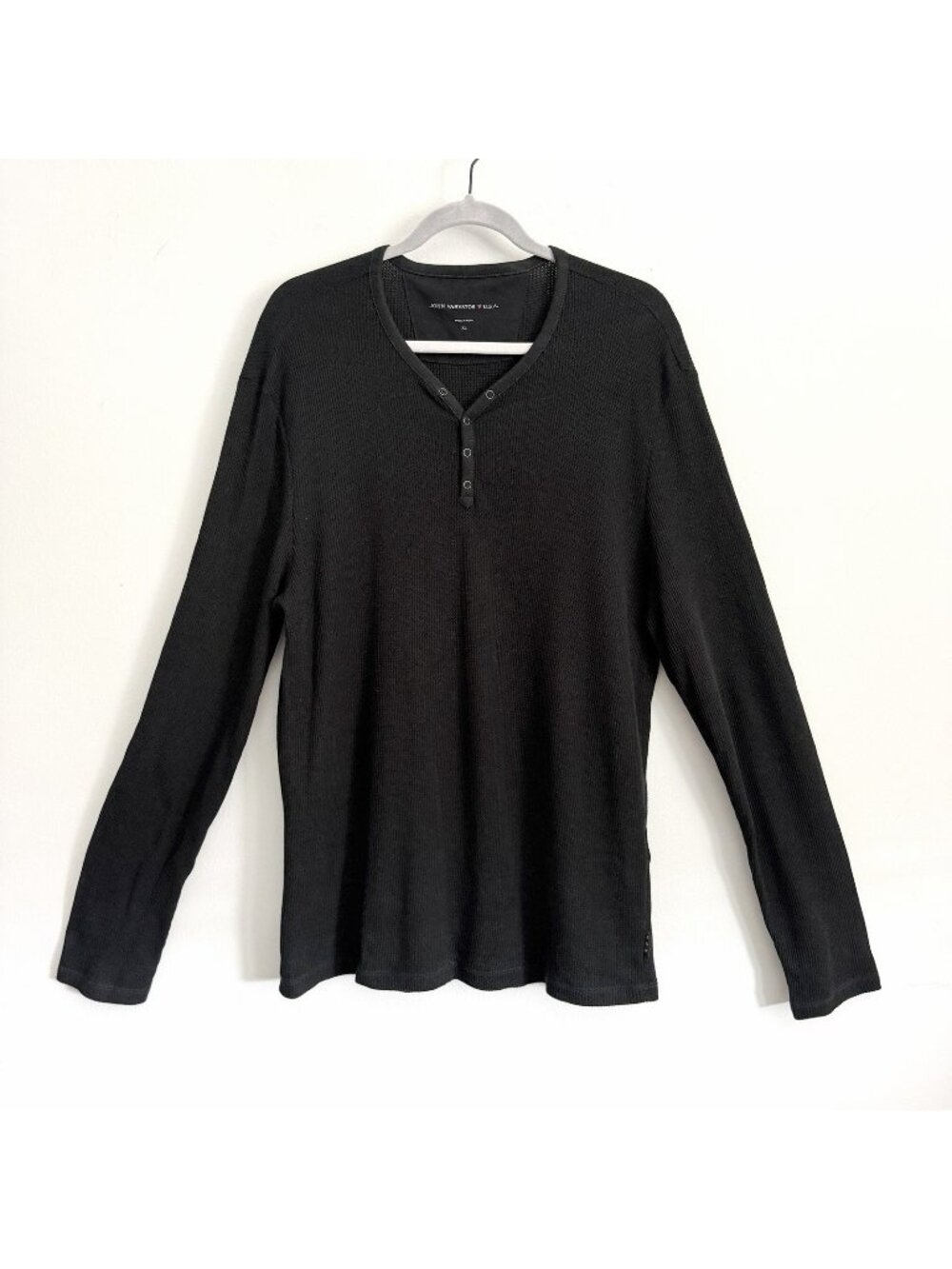 John Varvatos Black Waffle Knit Long Sleeve Henley Shirt Basic Men’s Size XL